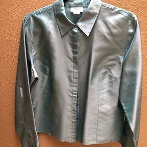 Ann Taylor Mint Green Loft Long Sleeve Silk Blouse